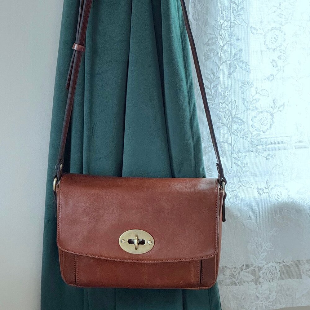 Patricia Nash Cognac Brown Gradina Distressed Leather Saddle Bag Crossbody Purse